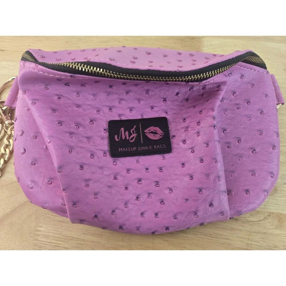 Make Up Junkie Sidekick Pink‎ Ostrich Bag